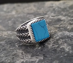 2025 High Quality 925 Sterling <b>Silver</b> Turkish Handmade Blue Turquoise <b>Ring</b> Ottoman Style <b>Men</b> Fine Jewelry Unique Gift <b>for</b> Him - Product Image 2