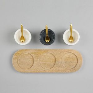 Juego de cuencos de azúcar de sal y pimienta de mármol puro redondo de diseño estándar más vendido con bandeja de madera Juego de 3 piezas Utensilios de cocina elegantes - Product Image 3