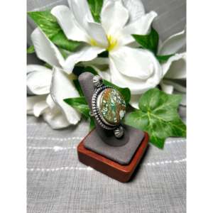 Navajo Made Carico Lake Turquoise Sterling <b>Silver</b> <b>Ring</b> Size 7 Rhodium Plated Yellow Gold Pearl Stone Everyday Wear <b>Statement</b> - Product Image 2