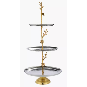 Luxe or oiseau et branche 2 niveaux métal gâteau support décoratif Dessert plateau de service et fête plateau de fruits élégant décor à la maison - Product Image 6