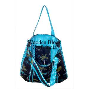 Sac fourre-tout en coton indien fait à la main imprimé à la main, sac fourre-tout pour femmes, sac à bandoulière matelassé imprimé à la main - Product Image 3