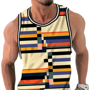Camisetas sin mangas con gráfico de rayas Retro para hombre, chaleco informal sin mangas con estampado Digital, holgado, de secado rápido, transpirable, Anti-UV - Product Image 2