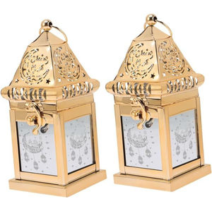 Farol Marroquí de Metal Dorado con Vidrio de Colores para Decoración del Hogar y Bodas, Luces de Navidad, Farol de Pie y Colgante - Product Image 2