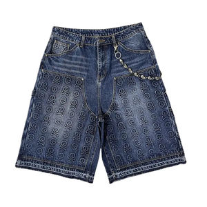 VIRAL Y2K Fabricant Personnalisé Streetwear Baggy Carpenter Jean Short en Denim avec Impression en Relief et Design Double Genou pour Hommes - Product Image 3