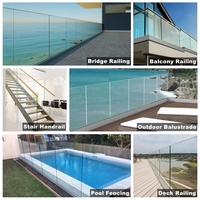 Système de balustrade en verre avec éclairage LED en profilé en U en aluminium, balustrade sans cadre, montage au sol en extérieur, main courante de balcon, escalier, moderne