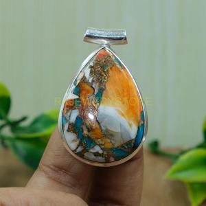 Pendentif en Turquoise Orange Spiny Oyster, Pendentif en Argent Sterling 925, Pendentif Statement, Collier avec Pendentif, Pendentif en Pierre de Grande Taille, Bijoux - Product Image 3