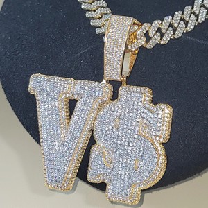 Pendentifs et breloques en diamant VVS, testés au diamant, plaqués or, style hip-hop, lettres personnalisées, bijoux fins pour hommes - Product Image 1