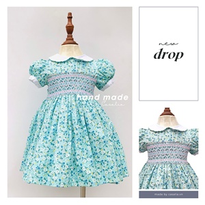 Floral Girl Smocked Dress <b>Princess</b> <b>Clothes</b> Children Birthday Party Wedding Satin Smock Dress Embroidered Boutique Dresses - OEM - Product Image 3