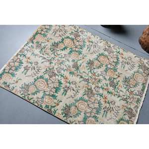 Alfombra turca Vintage Beige verde 3,1X4 pies clásico área grande lana felpa pila altura Rectangular Patchwork para pasillo látex - Product Image 4