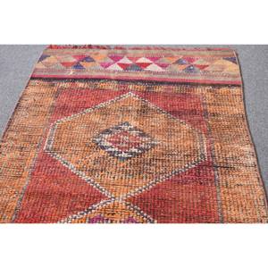 Alfombra de lana turca Vintage de 27x97ft, diseño clásico de retazos naranja y rojo, área grande, rectángulo, pasillo, tejido plano con respaldo de piel - Product Image 3