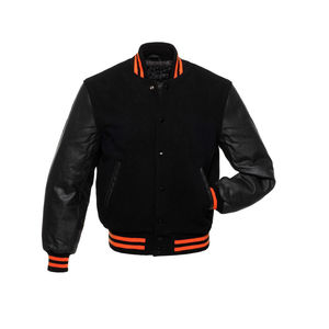 Vestes de baseball pour hommes en coton 100% de haute qualité, couleur noire unie, col côtelé, pour l'hiver, OEM ODM - Product Image 3