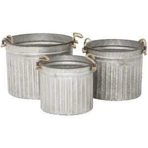 Bañera de maceta galvanizada de hierro de diseño moderno con asas para jardín interior y exterior Juego de macetas decorativas - Product Image 3