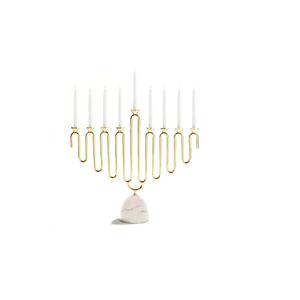 Luxury Nine <b>Branch</b> Hanukkah Menorah Candle Holder Gold Shiny Aluminium Finish with Marble Base for Home Decoration - Product Image 1