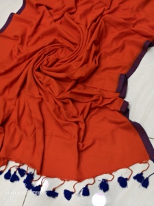 Sari en coton Jori Border Mal, tissé uni, teinture écologique, séchage rapide, léger, sari de mariage pour filles - Product Image 4