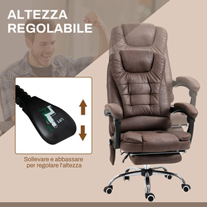 Vinsetto Silla Oficina Masaje Con Calor, Reclinable Y Altura Ajustable, Marrón - Product Image 6