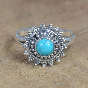 แหวนออกแบบพลอยเทอร์ควอยส์สีฟ้าคราม925เงินสเตอร์ลิงประดับหินอัญมณีสีฟ้า - Product Image 1