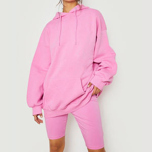 ชุดเสื้อผ้าแฟชั่นใหม่สำหรับผู้หญิงชุดเสื้อฮู้ดและกางเกงขาสั้นสีพื้นใส่สบายน้ำหนักเบา - Product Image 6