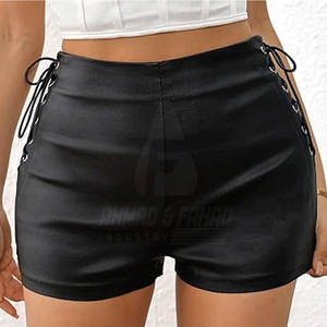 Shorts en cuir respirant pour femmes, couleur personnalisable, coupe-vent, écologique, taille élastique, vêtements de rue décontractés, logo personnalisé - Product Image 6