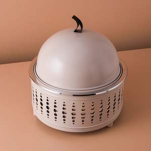 Casseroles au design martelé en acier inoxydable d'apparence de luxe avec support en bois Chauffe-plat décoratif du Moyen-Orient pour buffet marmite - Product Image 5