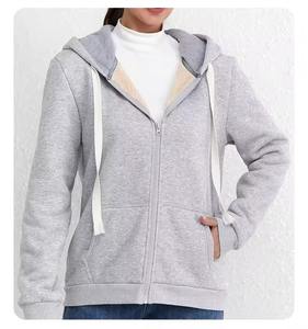 Sweat à capuche pour femme, mode automne-hiver 2025, haut décontracté simple, 100% polyester, coupe ample, épaissi, fermeture éclair - Product Image 2