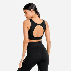 Soutien-gorge de sport solide noir à rayures croisées pour femmes Soutien-gorge de sport sans couture pour entraînement Gym Fitness pour femmes - Product Image 3