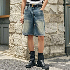 Pantalones cortos vaqueros rasgados desgastados lavados Vintage de cintura alta Fabricante de pantalones cortos vaqueros holgados personalizados para hombres - Product Image 2
