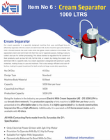 Separador de Crema Eléctrico de Acero Inoxidable para Uso Lácteo, Capacidad de 1000 Litros, 1000 LPH, Alta Productividad, Marca MEI, Modelo 1000-SSE