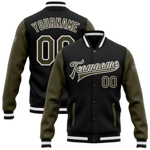 Vente en gros dans l'industrie directe Blouson bombardier noir blanc olive décontracté personnalisé pour l'hiver veste deux tons Letterman Varsity à boutons-pression - Product Image 1