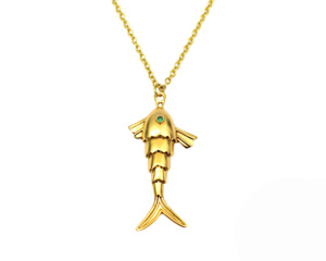 Pierre précieuse de zircone cubique verte avec plaqué or 18 carats fait à la main nouveau cadeau de mode de conception pour son pendentif de poisson flexible - Product Image 2