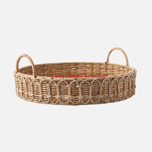 Luxury Natural Rattan Serving Tray With Handles Bohemian Decorative Storage <b>Basket</b> For Home Decor Kitchen & Tabletop Organizer - Product Image 1