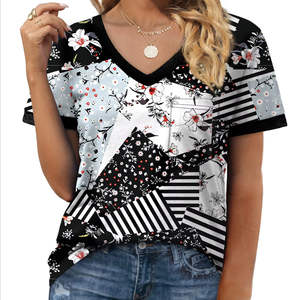 T-shirt personnalisé pour femme, sublimation couleur, dernier design, vêtement d'été en tissu toile - Product Image 1