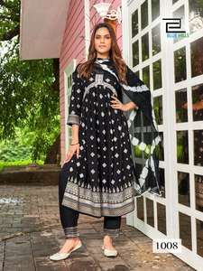 Moda 14 KG Rayon Alia Cut Top Pant Nazneen Siburi Dupatta indio paquistaní tradicional boda Foil Print mujeres Kurtis - Product Image 4