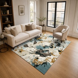 Tapis de salon en chenille antidérapant, imprimé numérique effet marbre multicolore neutre, lavable en machine, vente en gros RUGS DEPOT LXDP-0010 - Product Image 2