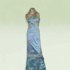 Navy Blue Beaded George Fabric with Gold <b>Embroidery</b> Luxury Nigerian Wedding Party Wear Dress <b>Material</b> - Product Image 4