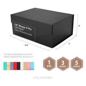 Caja de regalo de 9x6,5x3,8 pulgadas, caja de padrino, CAJA PLEGABLE rectangular con tapa magnética para embalaje de regalo (negro mate, grano - Product Image 6