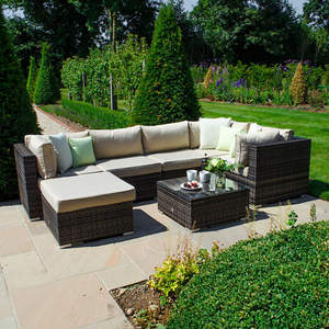 L Shape Rattan Garden <b>Sofa</b> Set - PE Rattan Wicker Patio Furniture Conversation Set with <b>Cushions</b> - Product Image 5