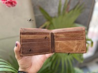 Dompet Kartu Pria Kulit Asli Lapisan Nilon Tahan Air Warna Coklat Tua Model Terbaru
