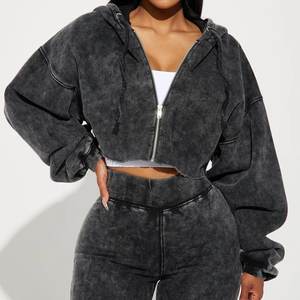 Nueva Sudadera con Capucha Informal para Mujer, Lavada al Ácido, Negra, con Logotipo Personalizado, Sudadera de Diseñador para Exteriores, Ropa de Calle con Capucha para Invierno - Product Image 1