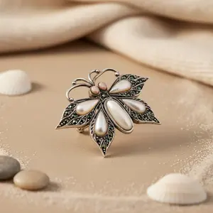 925 Silver Mother of Pearl Butterfly Brooch Women's Gold Plated Jewelry with Diamond for Engagement Wedding Party or Gift - Product Image 1