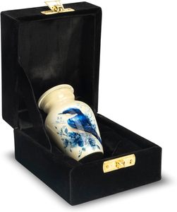Hummingbird Mini Keepsake Cremation Urn 3 Inch with Velvet <b>Gift</b> <b>Box</b> & Bag, <b>Small</b> Aluminum Urn with Secure Threaded Lid - Product Image 1