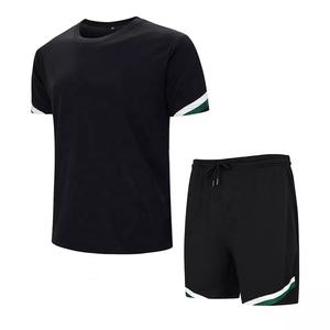 2022 été hommes décontracté Sport Style 2 pièces ensemble séchage rapide coton T-Shirt solide motif sweat Shorts Anti-rides laine tissu - Product Image 2
