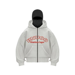 Sweat à capuche à double capuche pour homme avec cagoule et fermeture éclair 100% coton Vêtements d'automne pour temps froid 2 pièces - Product Image 3