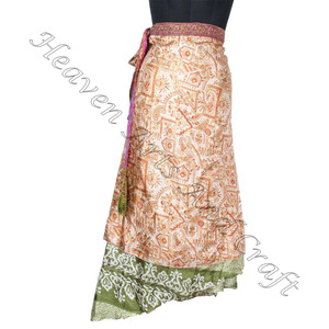 Jupe portefeuille double couche en soie vintage indienne, sarong réversible, sarong, sari magique, 2 couches réversible, saris en soie, longue - Product Image 3