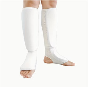 Protège-tibias rembourrés doux lavables en tissu de coton avec protection du cou-de-pied pour le kickboxing, le karaté et l'entraînement de boxe - Product Image 2