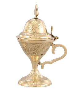 Embossed Solid Brass <b>Incense</b> Holder with Cross Religious Censer Burner for <b>Church</b> Altar Prayer Worship and Spiritual Decor Usage - Product Image 1