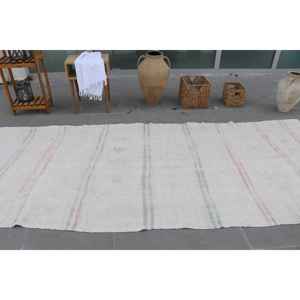 Alfombra Turca Vintage de Lana Blanca, 4.5x11.3 pies (137x345 cm) - Product Image 4