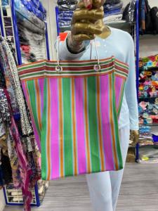 Sac de courses à double anse en nylon recyclé tissé à la main traditionnel indien, rayé, écologique, sac de marché portable, grand format - Product Image 2