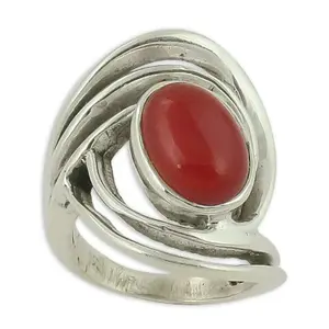 Anillo Abierto de Plata 925 con Piedra de Coral Rojo, Joyería Elegante para Mujer, Incrustaciones con Baño de Oro de 18K - Product Image 2