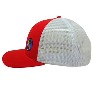Sombrero de camionero rojo bordado, gorra estructurada con patrón de dibujos animados de 6 paneles, malla blanca, hebilla de plástico de un solo pecho, Unisex de alta calidad - Product Image 3