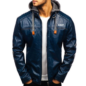 Veste en cuir chaude d'hiver pour hommes Col mandarin Style motard Manches complètes Veste en cuir à vendre en vrac Quantité - Product Image 4